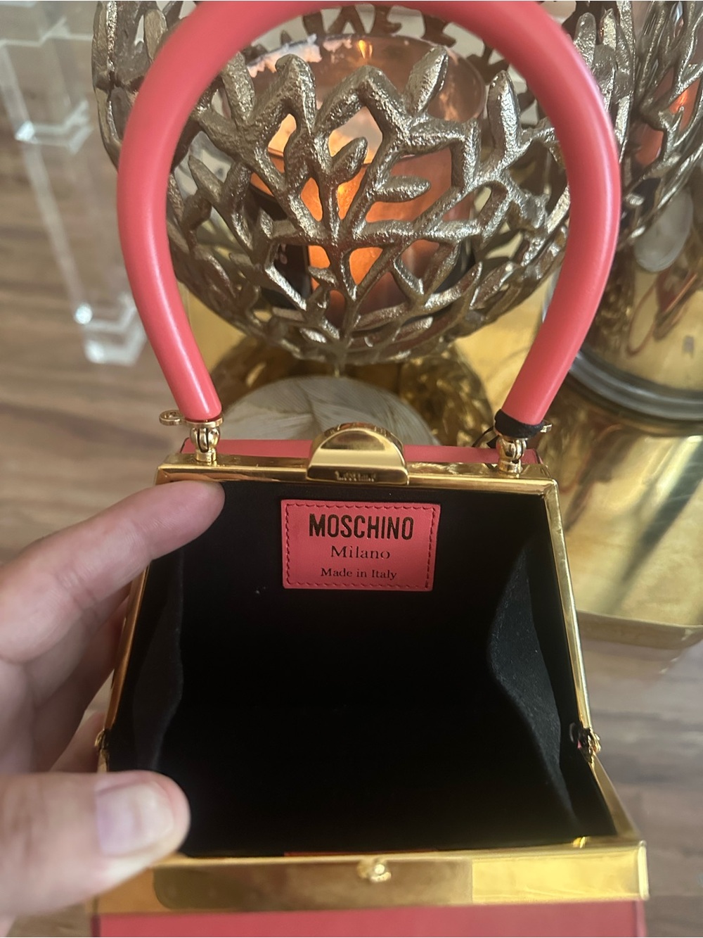 Moschino Coral-Pink Trapezoid Mini Top-Handle Bag - Picture 7 of 12